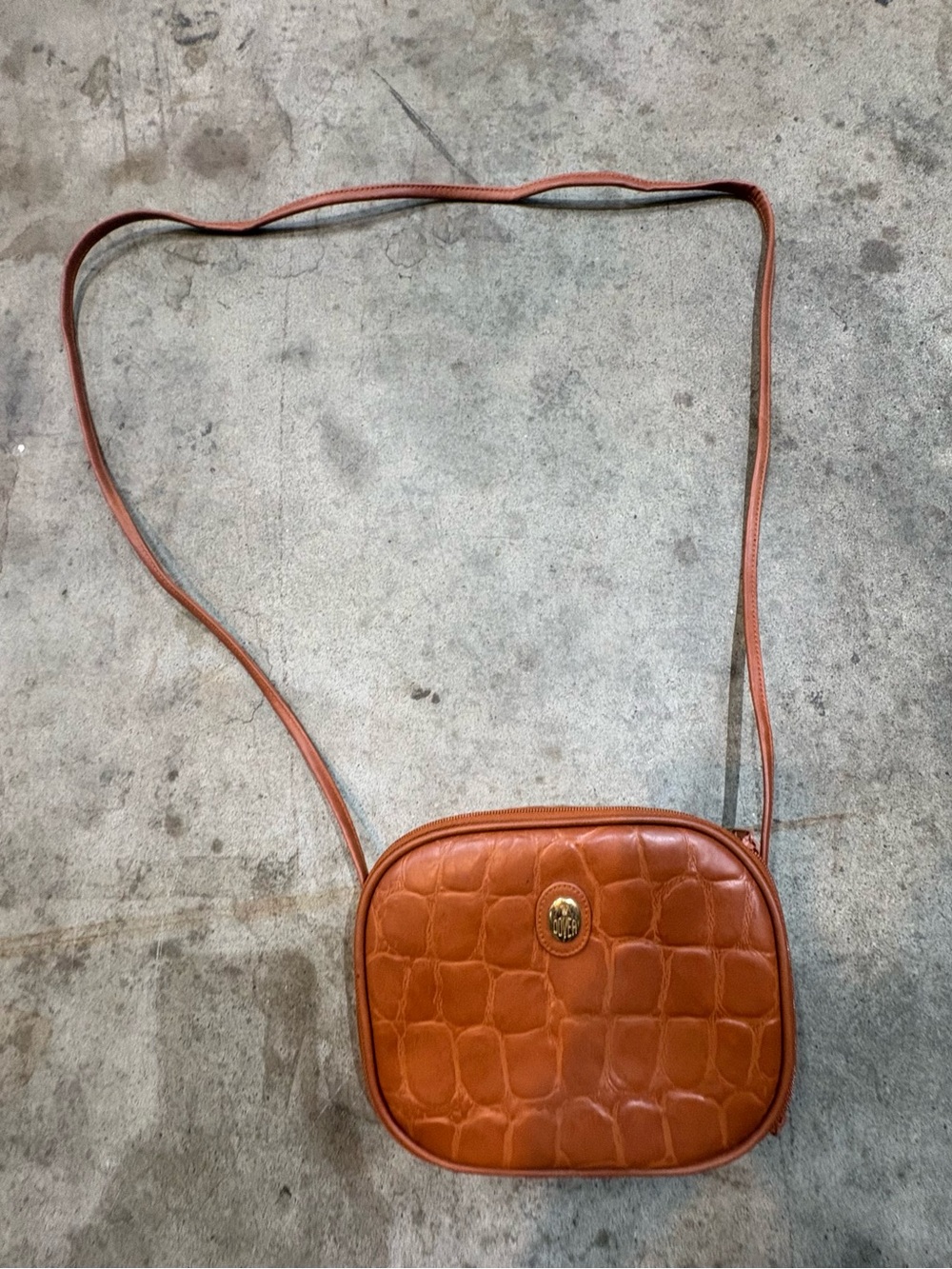 Vintage 1970’s/80’s Dover Cognac Faux Crocodile Crossbody Travel Bag